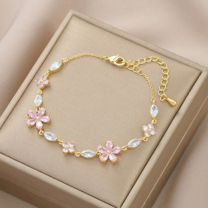 Fashion Round Flower Butterfly Copper Inlay Shell Zircon Bracelets