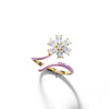 Sweet Flower Copper Enamel Inlay Zircon Open Ring