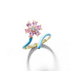 Sweet Flower Copper Enamel Inlay Zircon Open Ring