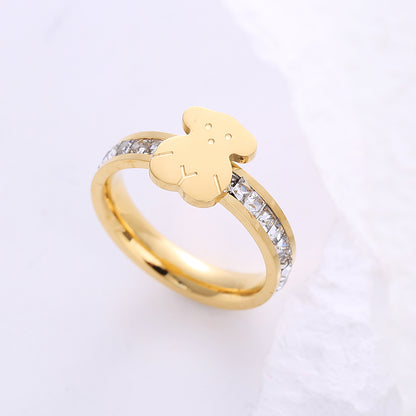 Simple Style Animal Stainless Steel Plating Inlay Artificial Gemstones 24k Gold Plated Rings