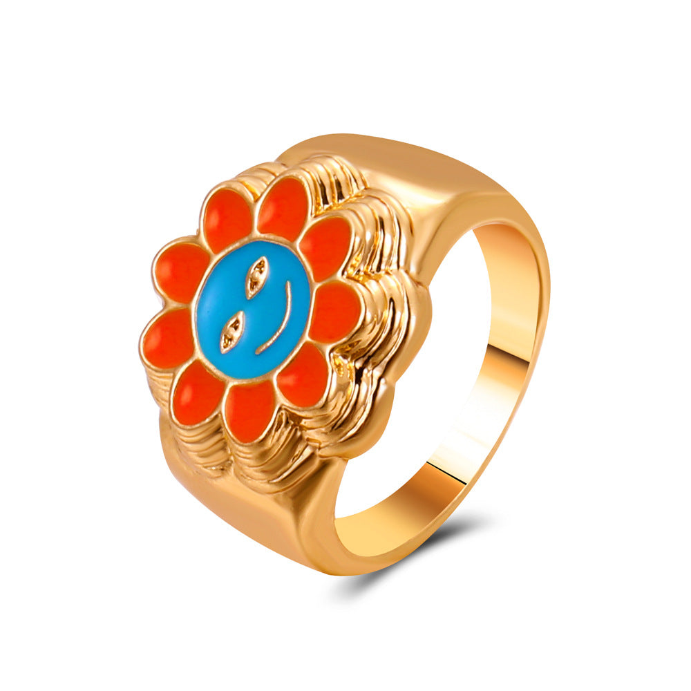 Streetwear Smiley Face Flower Alloy Enamel Plating Women's Rings