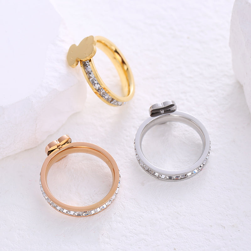 Simple Style Animal Stainless Steel Plating Inlay Artificial Gemstones 24k Gold Plated Rings