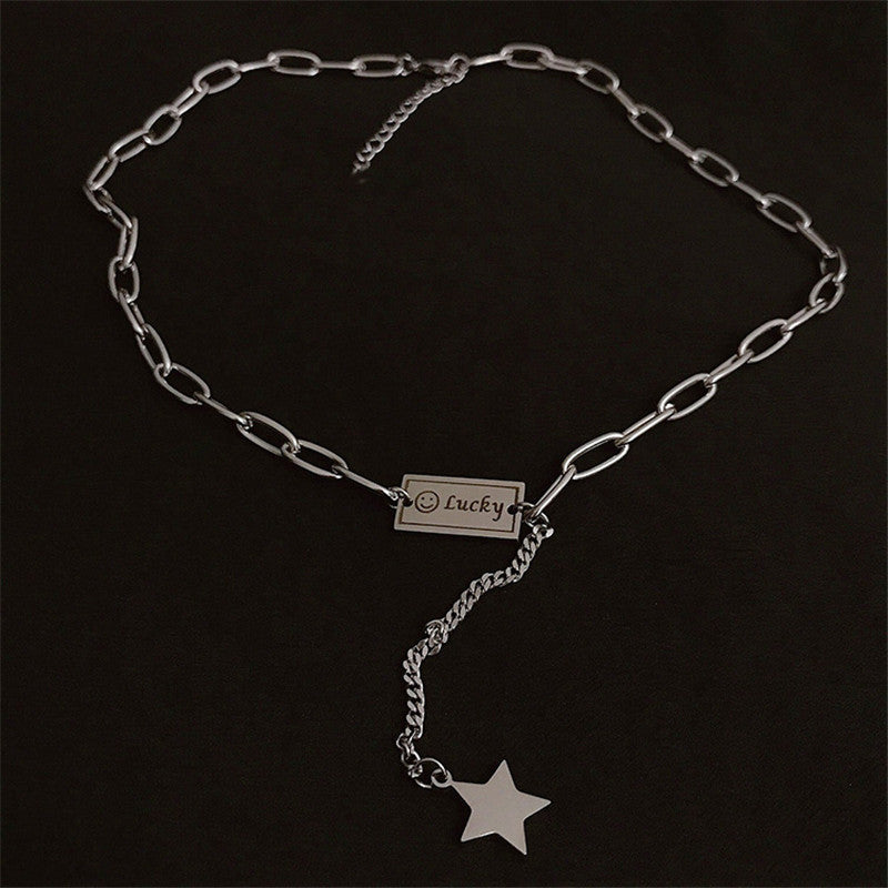 Casual Hip-hop Punk Letter Star Bear Titanium Steel Plating Inlay Acrylic Artificial Pearls Rhinestones Silver Plated Necklace