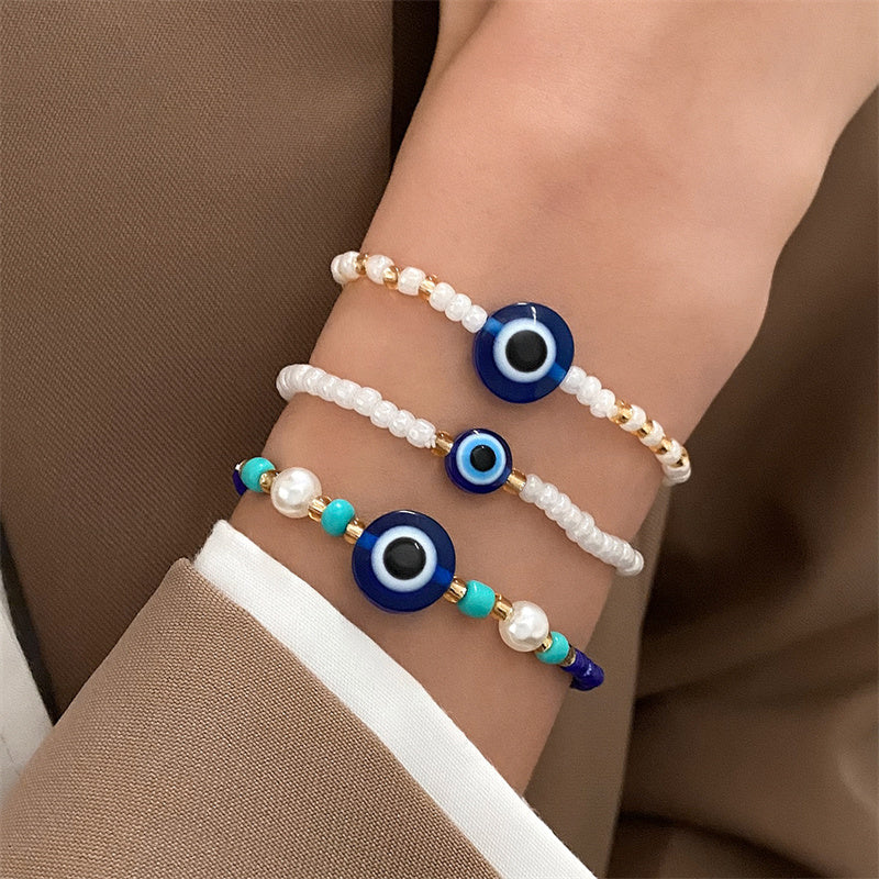 Retro Vacation Devil's Eye Smiley Face Flower Imitation Pearl Soft Clay Copper Beaded Plating Gold Plated Silver Plated Women's Bracelets