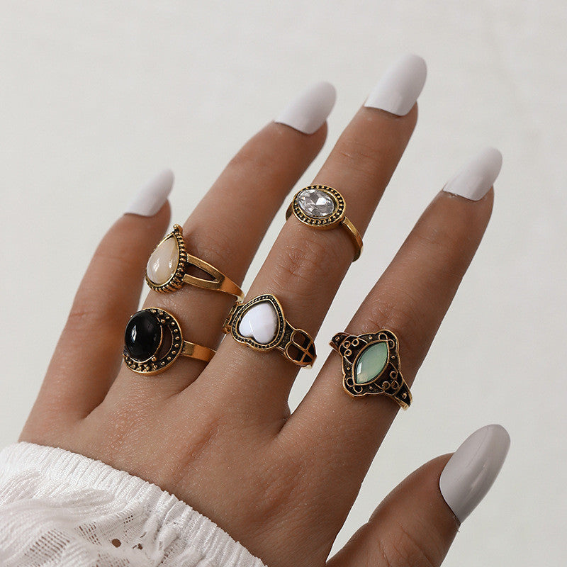 Casual Retro Punk Animal Plant Alloy Plating Inlay Carving Artificial Diamond Opal Obsidian Gold Plated Silver Plated Women's Open Ring Rings