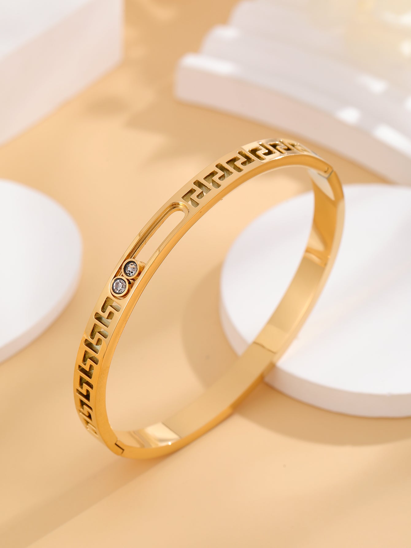 Casual Round Titanium Steel Plating Hollow Out Bangle