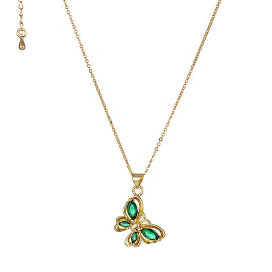 Copper 18K Gold Plated Simple Style Classic Style Plating Inlay Butterfly Rhinestones Pendant Necklace