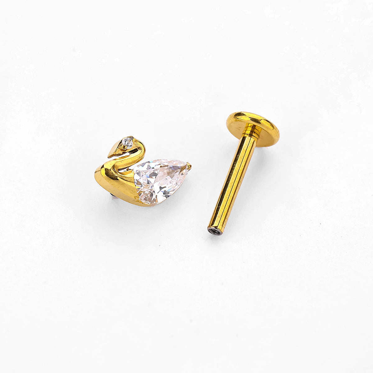 Nordic Style Rock Animal Swan Titanium Steel Gold Plated Silver Plated Zircon Lip Stud In Bulk