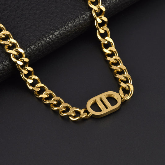 Wholesale Hip-hop Rock Letter Titanium Steel Plating Hollow Out 18k Gold Plated Bracelets Necklace