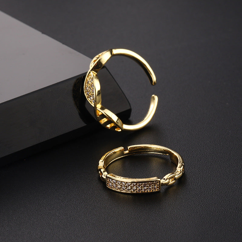 Japanese And Korean Stylish Opening Ring Personalized Ins Style Diamond Simple And Adjustable Ring Vintage Ring Niche Little Finger Ring