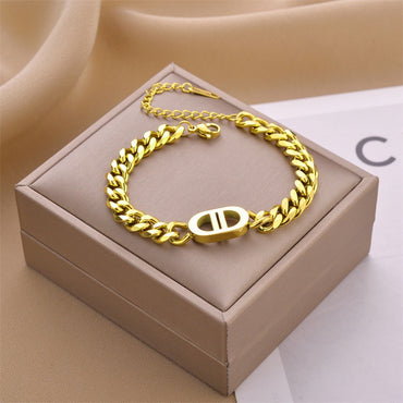 Wholesale Hip-hop Rock Letter Titanium Steel Plating Hollow Out 18k Gold Plated Bracelets Necklace