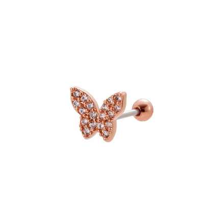 1 Piece Sweet Heart Shape Butterfly Plating Inlay Stainless Steel Zircon 18k Gold Plated Ear Studs