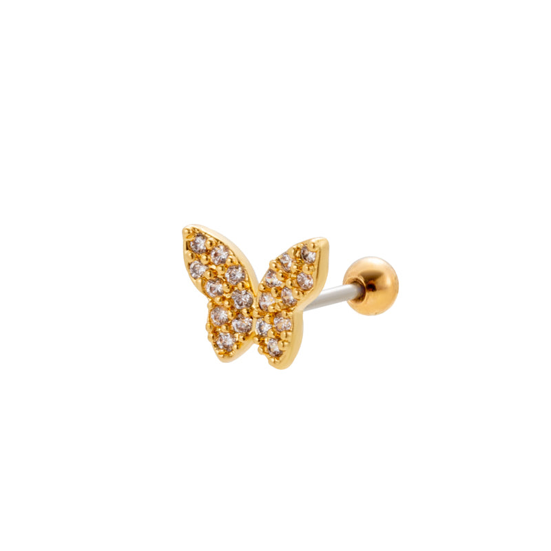 1 Piece Sweet Heart Shape Butterfly Plating Inlay Stainless Steel Zircon 18k Gold Plated Ear Studs