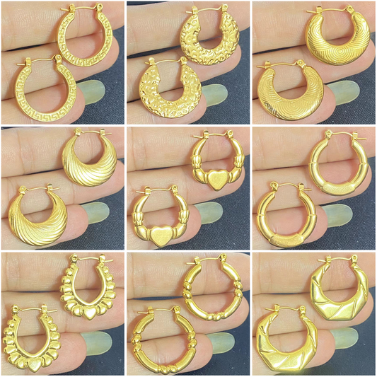 1 Pair Vintage Style Solid Color Plating Stainless Steel 18k Gold Plated Hoop Earrings