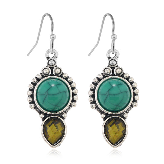 1 Pair Elegant Lady Water Droplets Inlay Zinc Alloy Artificial Crystal Turquoise Drop Earrings