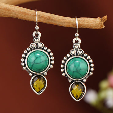 1 Pair Elegant Lady Water Droplets Inlay Zinc Alloy Artificial Crystal Turquoise Drop Earrings
