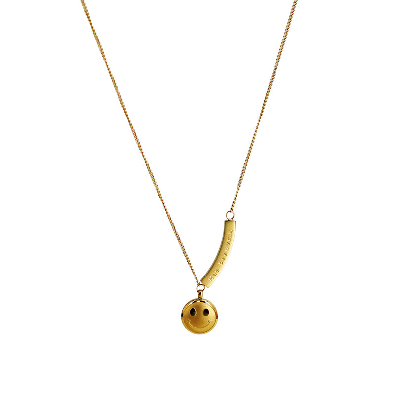 Cute Simple Style Letter Smiley Face Titanium Steel Plating Gold Plated Pendant Necklace