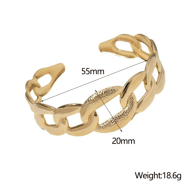 304 Stainless Steel 18K Gold Plated IG Style Vintage Style Simple Style Hollow Out Oval Solid Color Bangle