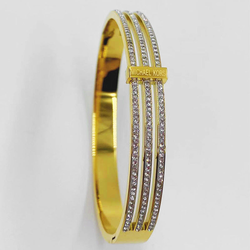 Simple Style Streetwear Geometric Titanium Steel Plating Inlay Zircon Bangle