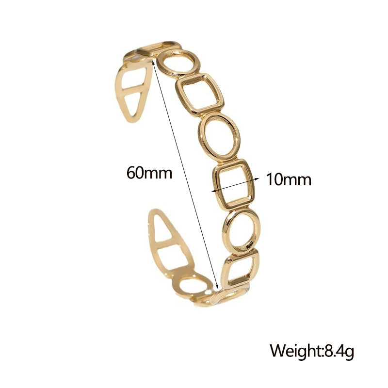 304 Stainless Steel 18K Gold Plated IG Style Modern Style Simple Style Hollow Out Quadrilateral Oval Bangle