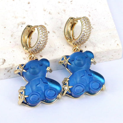 1 Pair Cute Bear Plating Inlay Copper Zircon 18k Gold Plated Drop Earrings