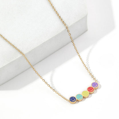 Simple Style Smiley Face Titanium Steel Polishing Enamel Plating 18k Gold Plated Pendant Necklace