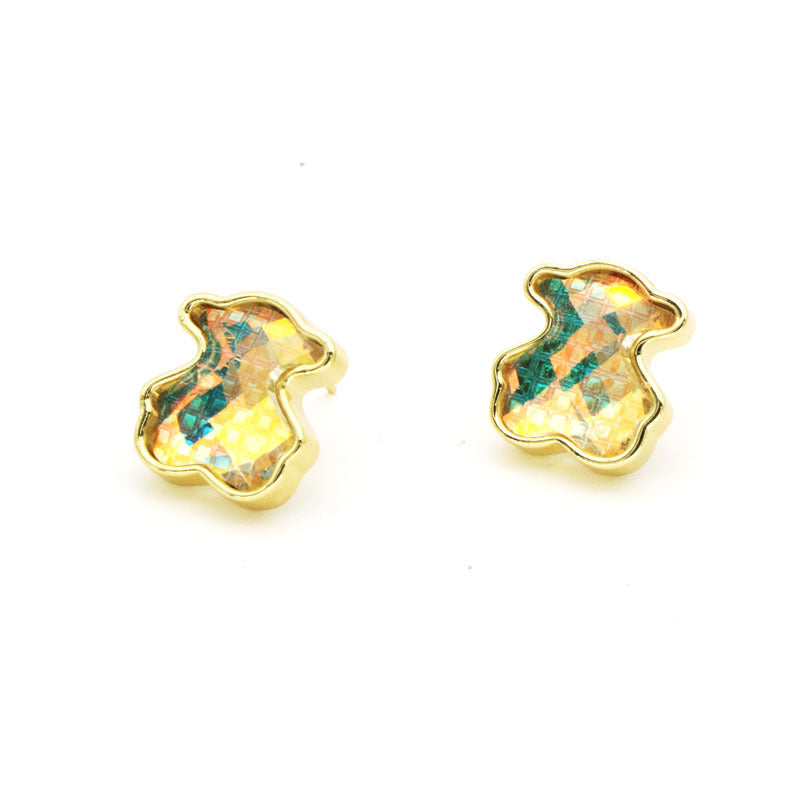 European And American Entry Lux Cute Colorful Zircon Bear Ear Studs Temperament Korean Crystal Earrings Ins Fashion And Personalized Earrings