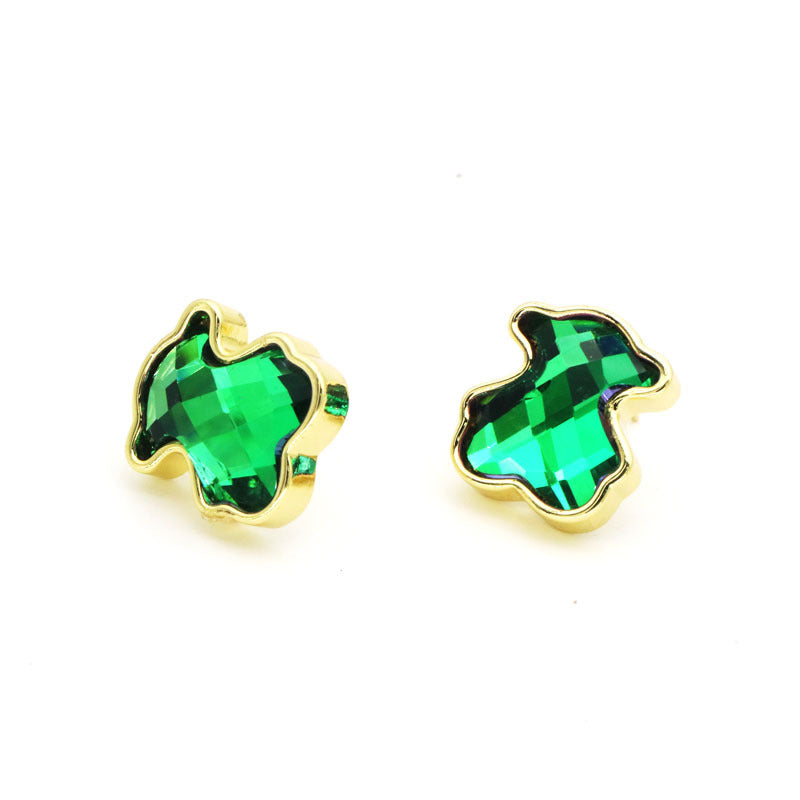 European And American Entry Lux Cute Colorful Zircon Bear Ear Studs Temperament Korean Crystal Earrings Ins Fashion And Personalized Earrings