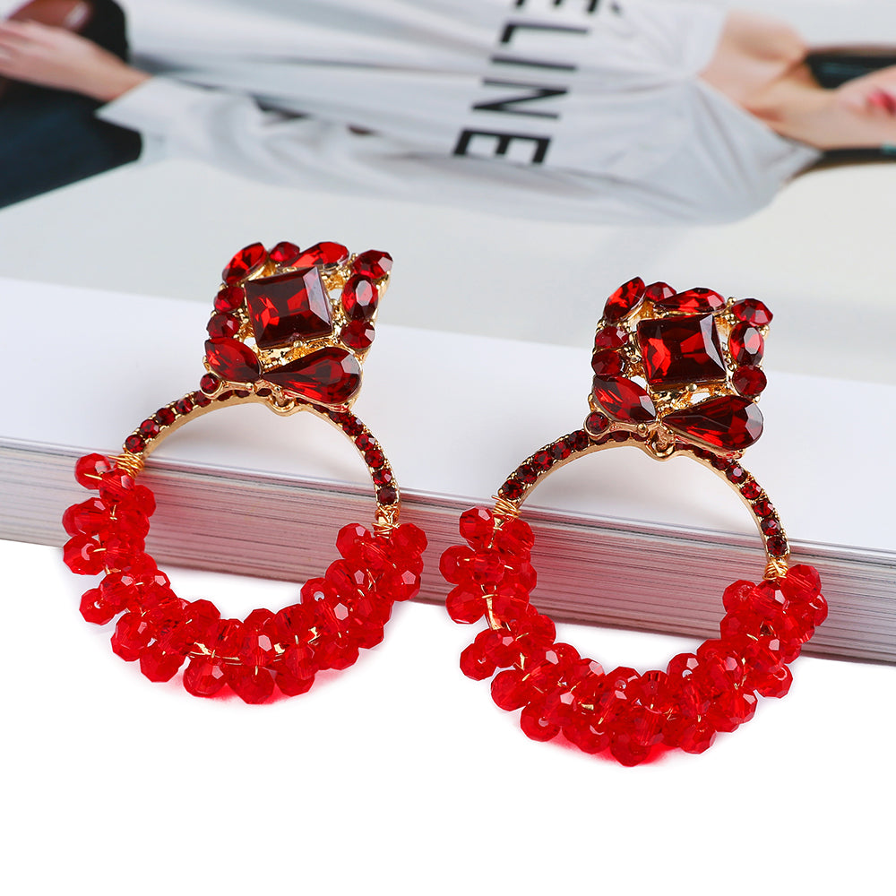 1 Pair Elegant Retro Round Beaded Plating Inlay Zinc Alloy Rhinestones Drop Earrings