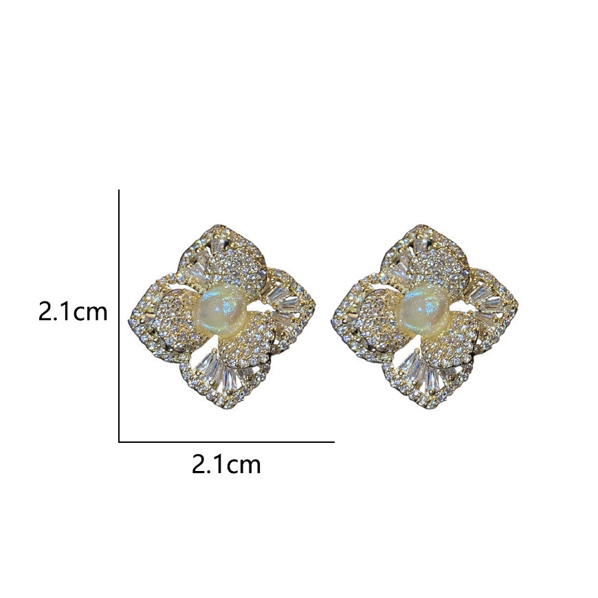 1 Pair Elegant Flower Inlay Copper Zircon Ear Studs