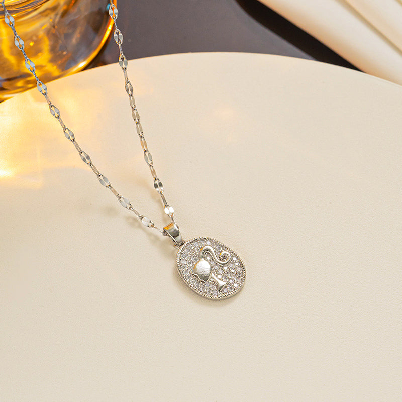 Vintage Style Barbie Titanium Steel Plating Inlay Zircon 18k Gold Plated Pendant Necklace