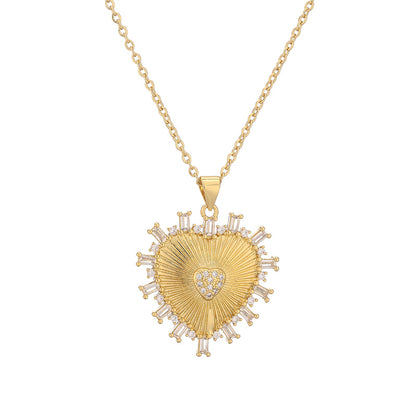 Ig Style Simple Style Heart Shape Copper Plating Inlay Zircon Gold Plated Pendant Necklace