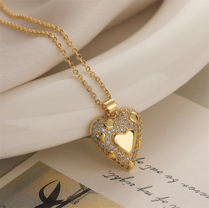 Ig Style Simple Style Heart Shape Copper Plating Inlay Zircon Gold Plated Pendant Necklace