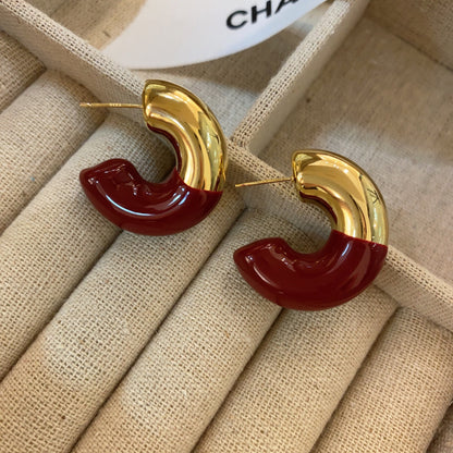 Wholesale Jewelry Vintage Style Geometric Color Block Metal Plating Hoop Earrings