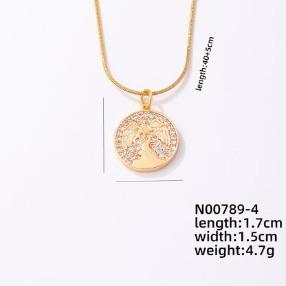 Ig Style Simple Style Round Smiley Face Stainless Steel Copper Plating Inlay Zircon Gold Plated Pendant Necklace