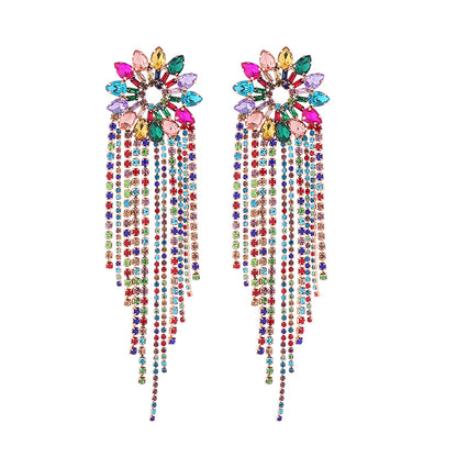 1 Pair Elegant Luxurious Tassel Flower Plating Inlay Alloy Rhinestones Gold Plated Drop Earrings