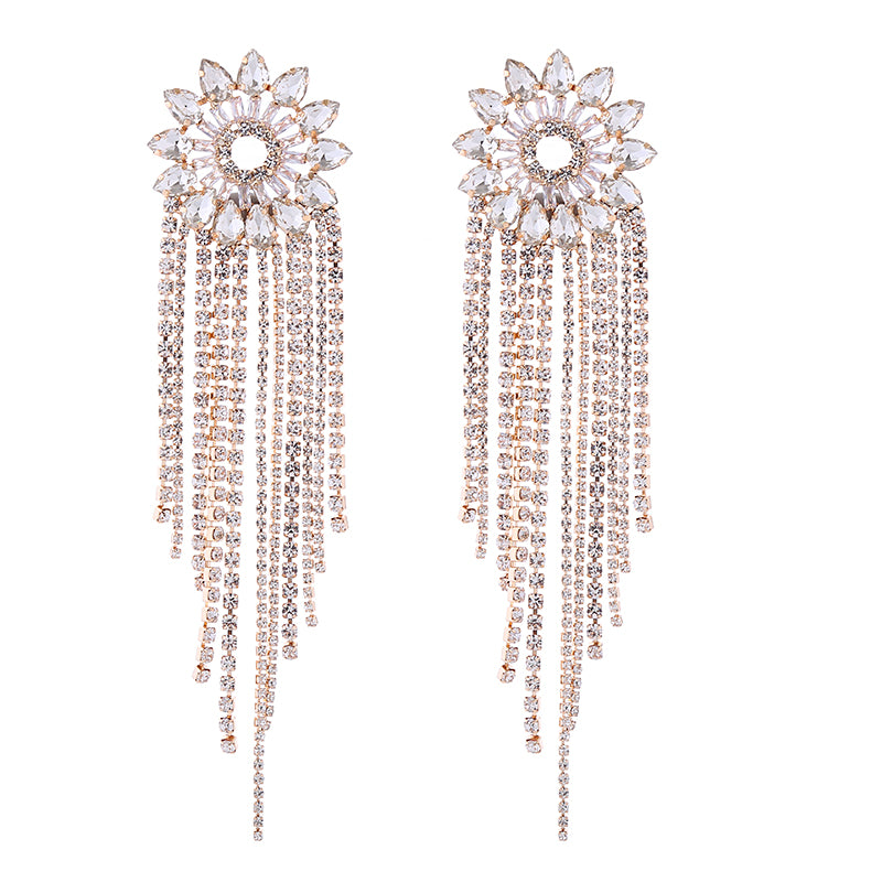 1 Pair Elegant Luxurious Tassel Flower Plating Inlay Alloy Rhinestones Gold Plated Drop Earrings