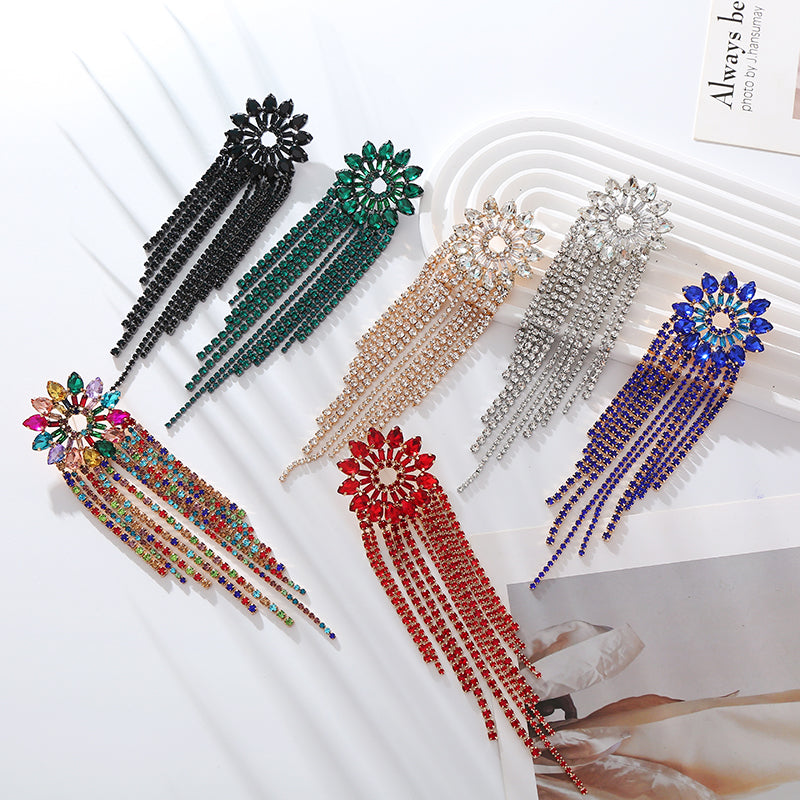 1 Pair Elegant Luxurious Tassel Flower Plating Inlay Alloy Rhinestones Gold Plated Drop Earrings