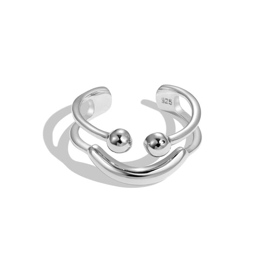 Sterling Silver Cute Smiley Face Plating Open Rings