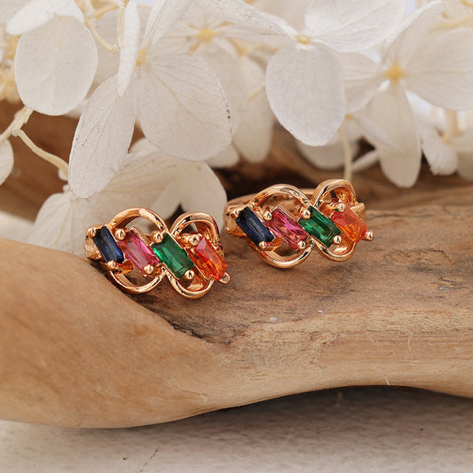 1 Pair Cute Shiny Color Block Plating Inlay Copper Zircon Rose Gold Plated Ear Studs