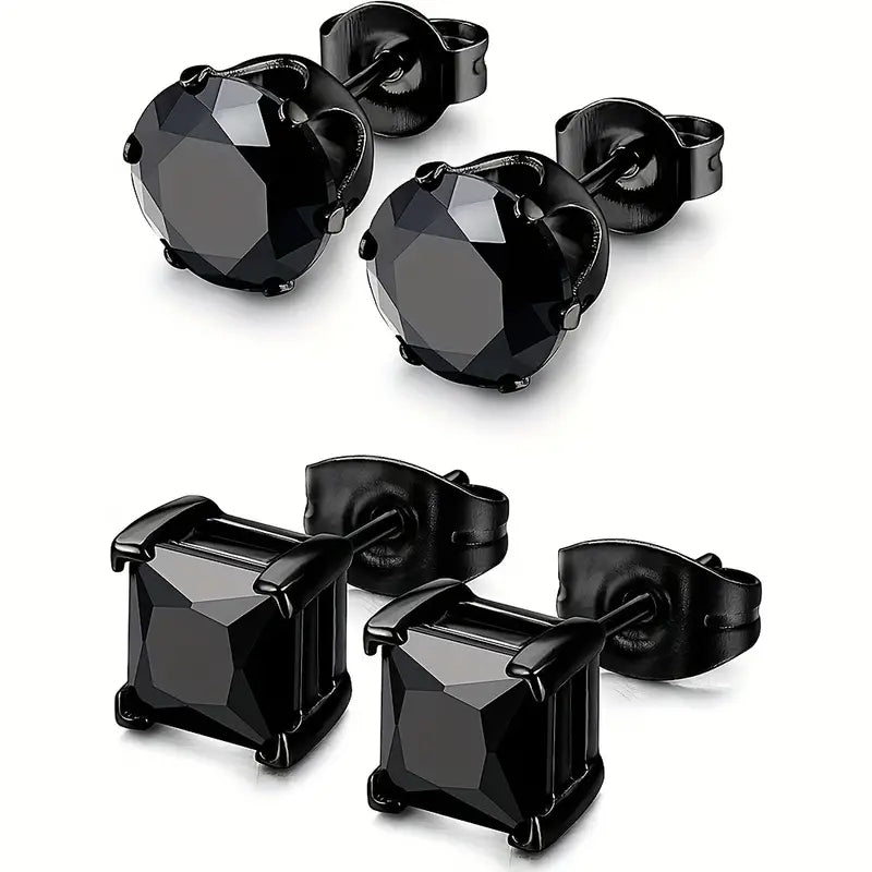 2 Pairs Punk Simple Style Solid Color Inlay 304 Stainless Steel Zircon Ear Studs