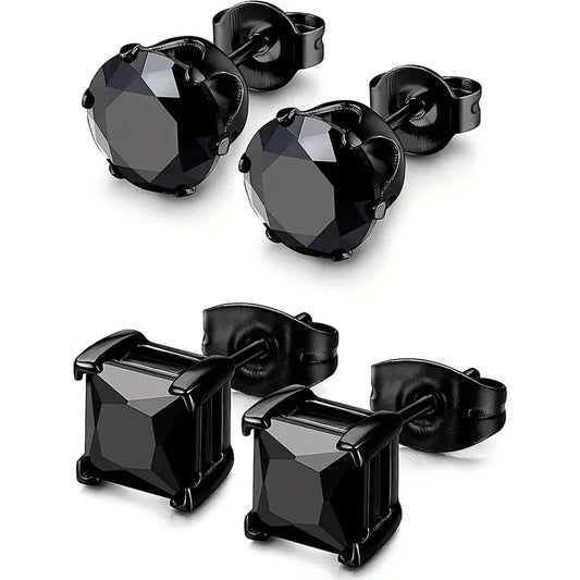 2 Pairs Punk Simple Style Solid Color Inlay 304 Stainless Steel Zircon Ear Studs