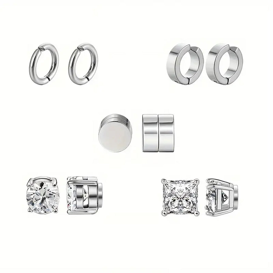 5 Pairs Hip-Hop Punk Round Square Plating Inlay 304 Stainless Steel Zircon Gold Plated Ear Cuffs