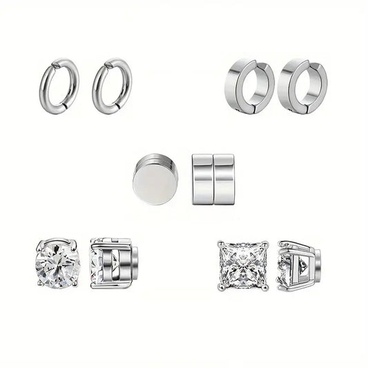 5 Pairs Hip-Hop Punk Round Square Plating Inlay 304 Stainless Steel Zircon Gold Plated Ear Cuffs