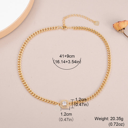 Copper 18K Gold Plated Silver Plated Hip-Hop Cool Style Inlay Square Zircon Necklace