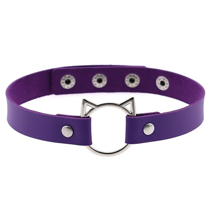 Punk Solid Color Pu Leather Patchwork Women's Choker