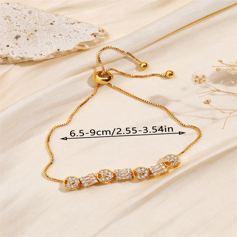 Copper 18K Gold Plated Elegant Luxurious Inlay Geometric Round Zircon Bracelets