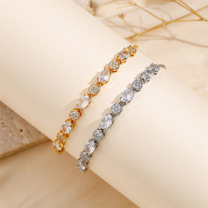 Copper 18K Gold Plated Elegant Inlay Geometric Solid Color Zircon Bracelets