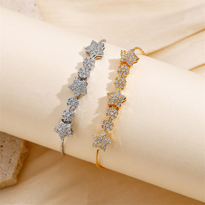 Copper 18K Gold Plated Elegant Luxurious Inlay Pentagram Zircon Bracelets