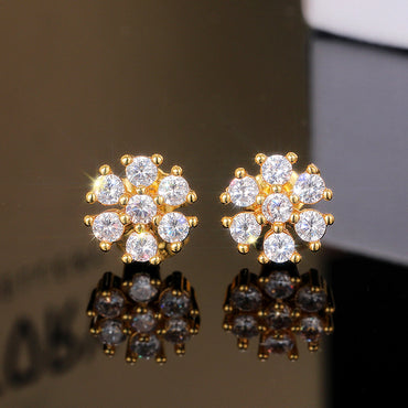 1 Pair Simple Style Flower Inlay Copper Zircon Ear Studs